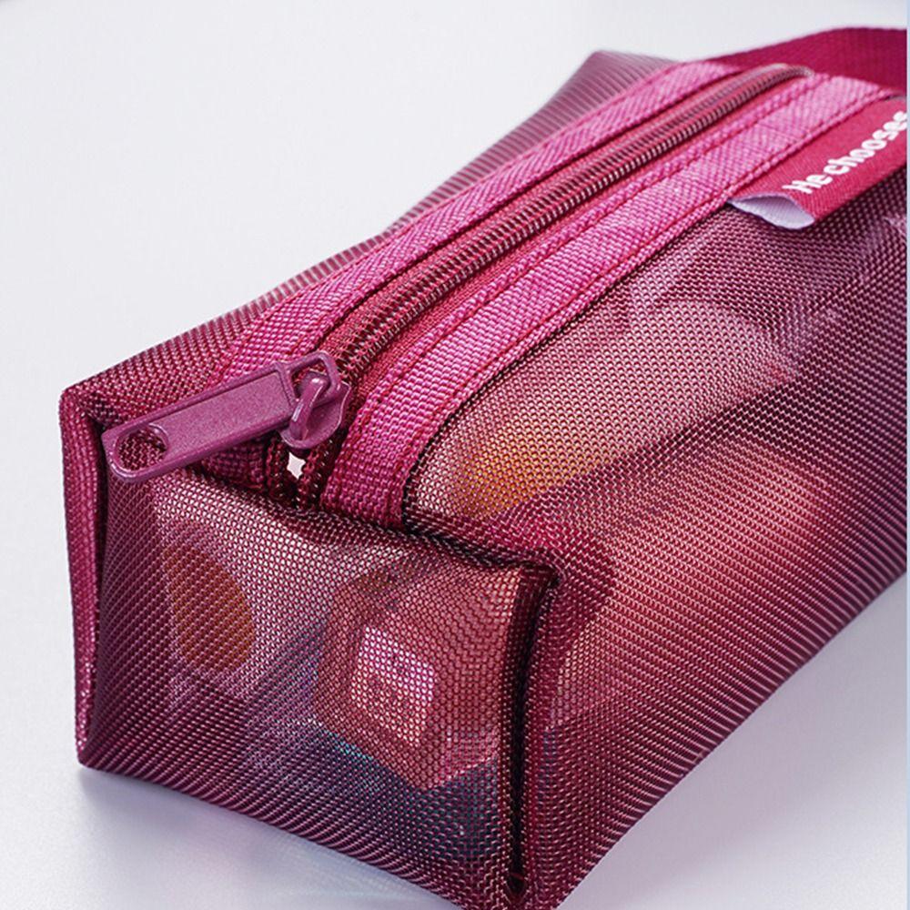 Zipper Transparent Cosmetic Bag Retro Color Toiletry Storage Bag Casual Mesh Makeup Bag  Travel