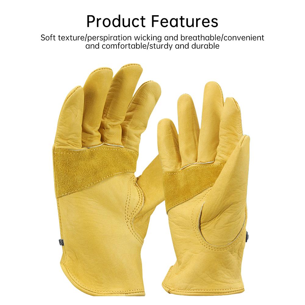 Рабочие перчатки с желтым верхом из коровьей кожи, рабочие перчатки с защитой от порезов, износостойкие рабочие перчатки для вождения, винтажные