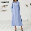 Spring and Autumn Women's Plus Size Casual Loose Vintage Long Dress Standing Collar Sexy Dress Long Sleeve Shirt Dresses
