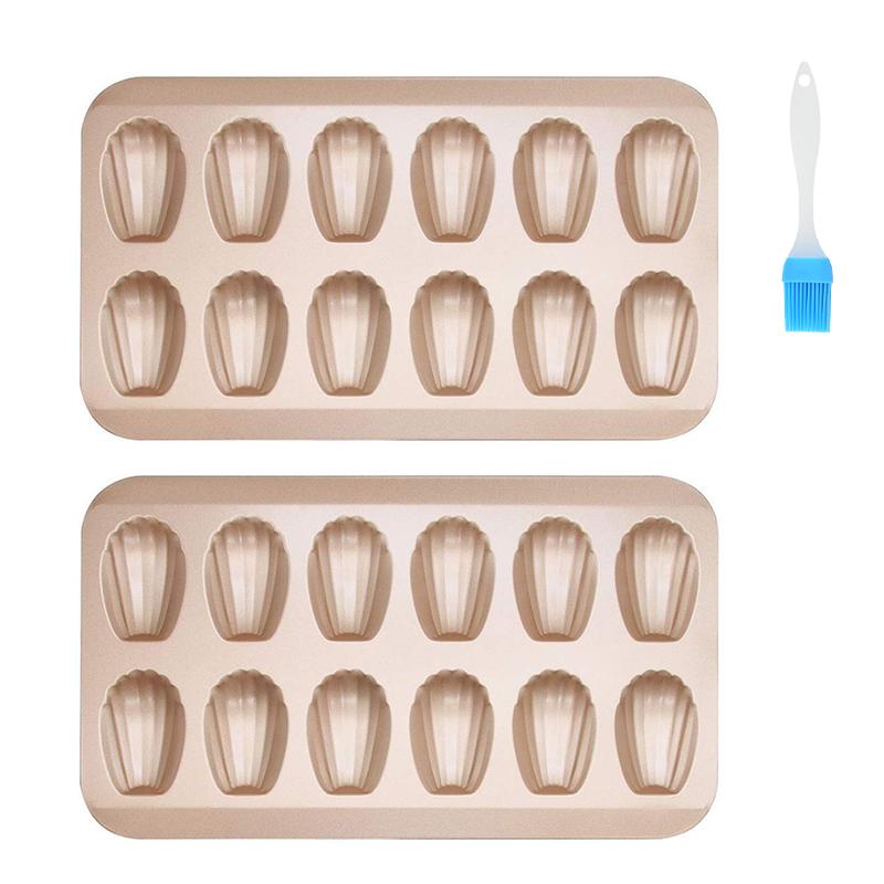 2 шт. в упаковке, 12 чашек, антипригарная сковорода Madeleine с кисточкой для масла, прочные формы Madeleine, форма для мини-тортов, противень для выпечки/сковорода