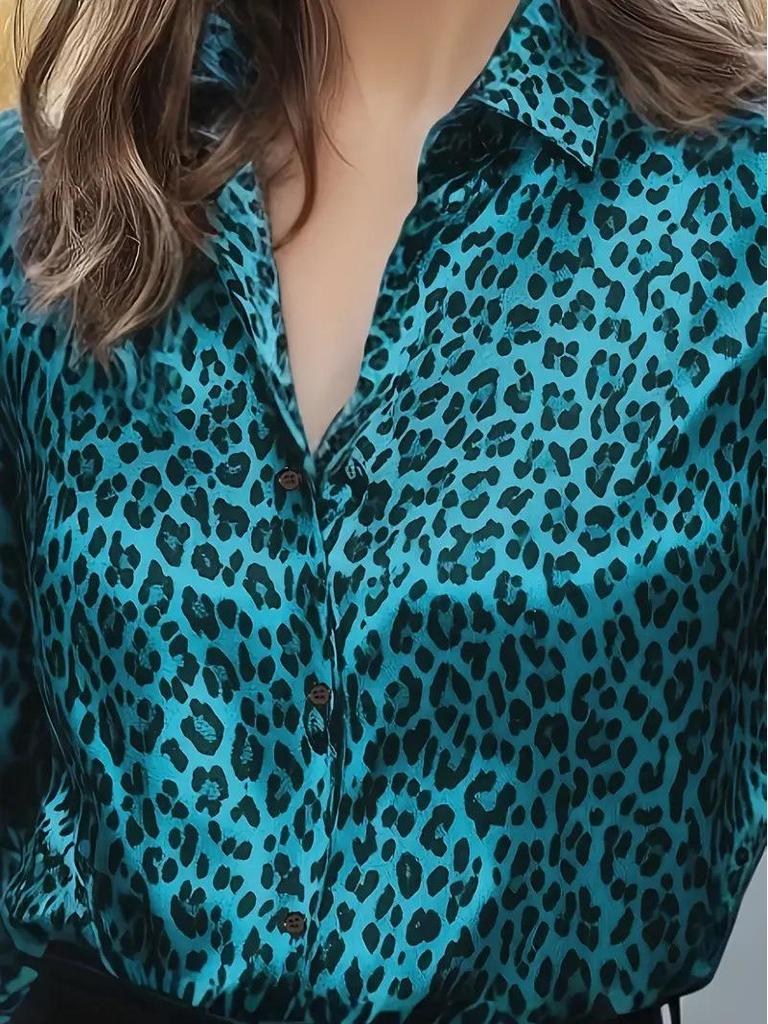 Женская элегантная блузка с леопардовым и цветочным принтом, с длинным рукавом