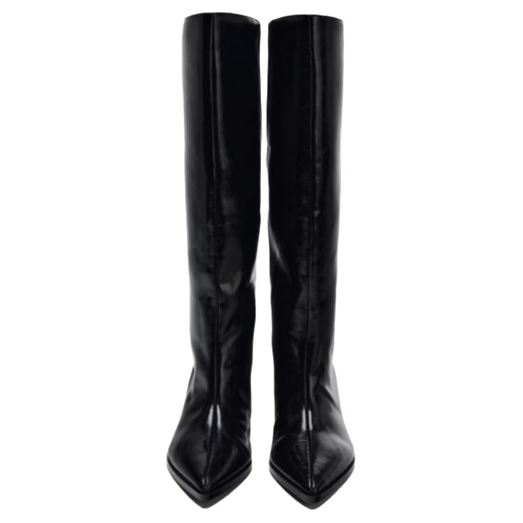 Zara Pu Simple Versatile Wide Calf Pointed Toe Kitten Heel Knee High Boots 5cm Women Boots Black 13016410