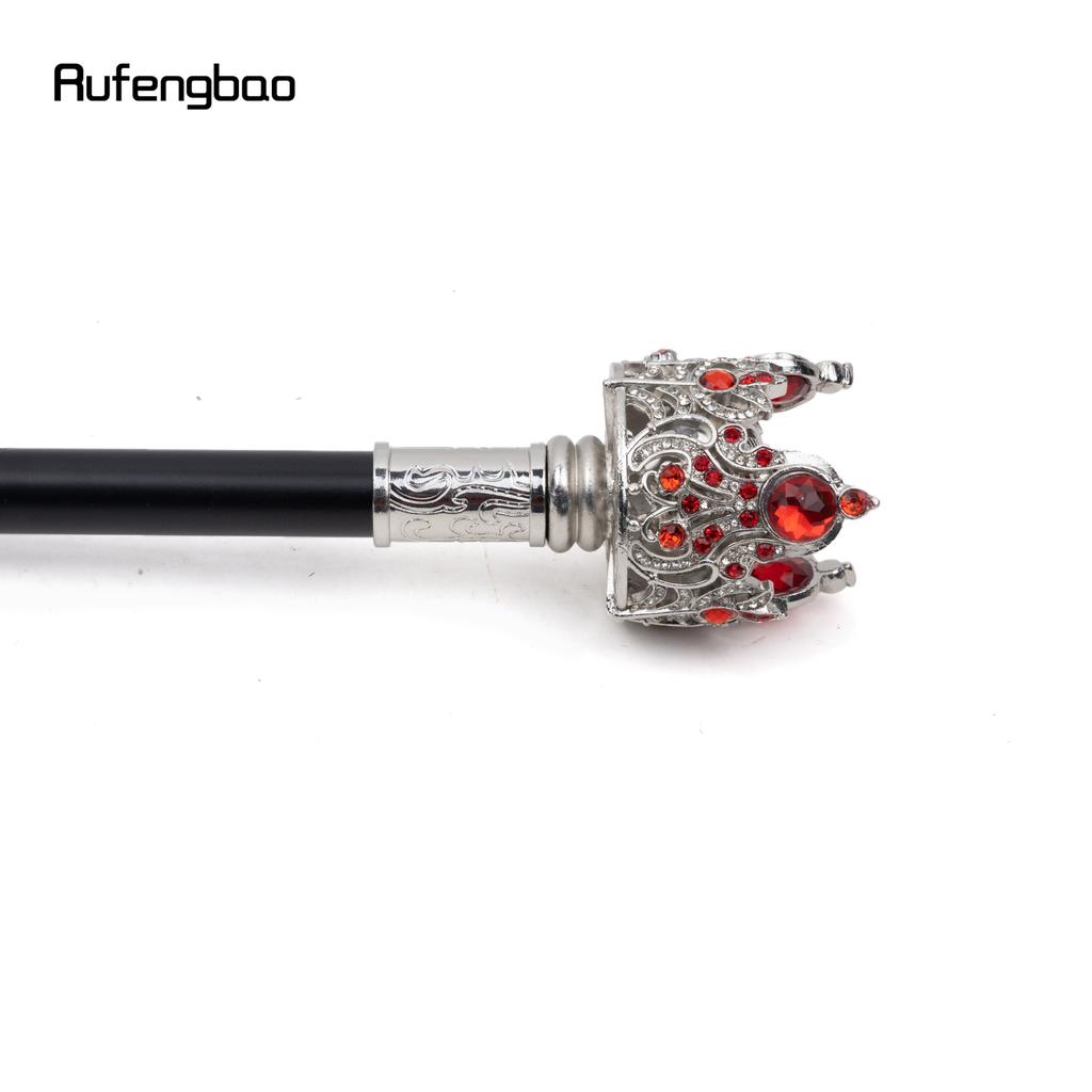 Silver Crown Artificial Red Diamond Walking Cane Fashion Decorative Walking Stick Gentleman Elegant Cosplay Cane Crosier 91cm