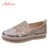 Fashion Aphixta Luxury Crystals Sequined Flat With Platform Shoes Loafers Flats Leather Couple Woman Students Shoes Plus Size 44