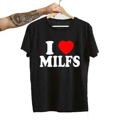 Футболки с принтом «I Love MILFS I Heart Hot Moms», женские хлопковые повседневные футболки с короткими рукавами в стиле Харадзюку, модные футболки унисекс