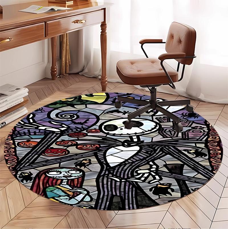 The Nightmare Before Christmas Pattern Round Rug, Indoor/Outdoor Mat, for Picnic, Gameroom, Bedroom, Office, Living Room, Home Decor Carpet, Birthday