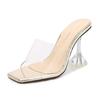 Women Summer 10cm High Heels Slides Yellow Gold Mules Lady Transparent Platform Slippers Clear Heels Peep Toe Quality Shoes