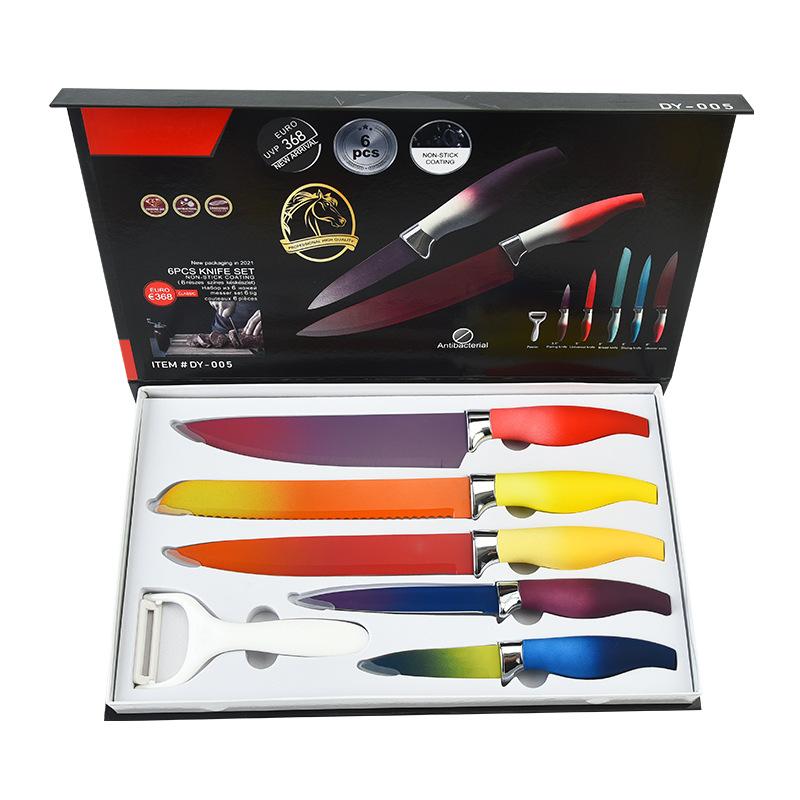 Градиентный цвет, шесть предметов, кухонный набор ножей из нержавеющей стали, подарочная коробка, набор ножей для упаковки
