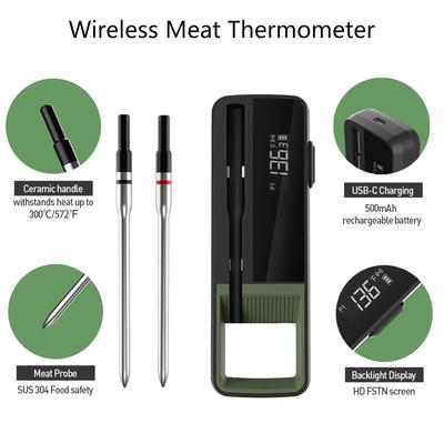 Беспроводной термометр для мяса, цифровой кухонный термометр с Bluetooth-датчиком, поддержка мобильного приложения, перезаряжаемый, с усилителем ЖК-экрана