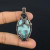 Larimar Pendant Gemstone Jewelry, 999 Copper Wire Wrapped Pendant, Handmade Jewelry Birthstone Pendant, Gift For Him