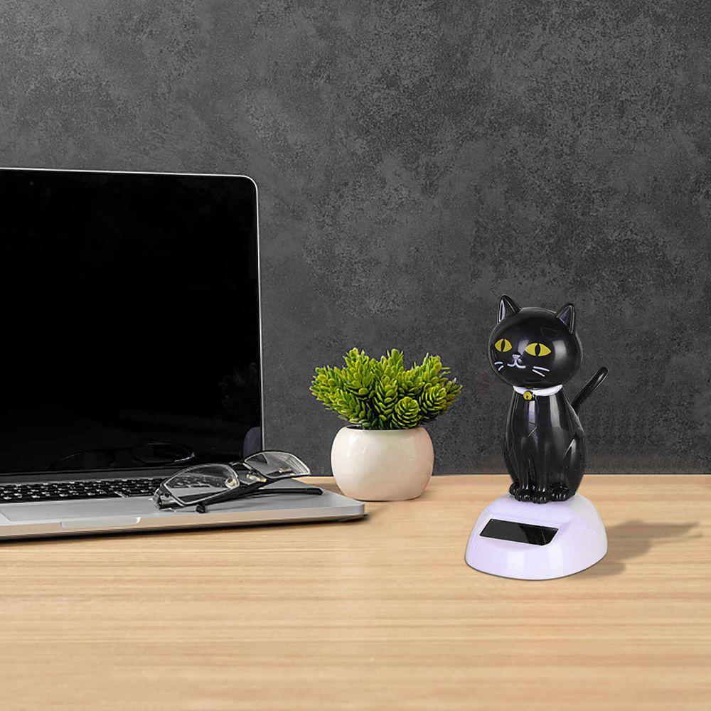 Dashboard Black Ornament Shaking Head Cat Solar Toy Doll Dancing Cat Figure Bobble Head Doll