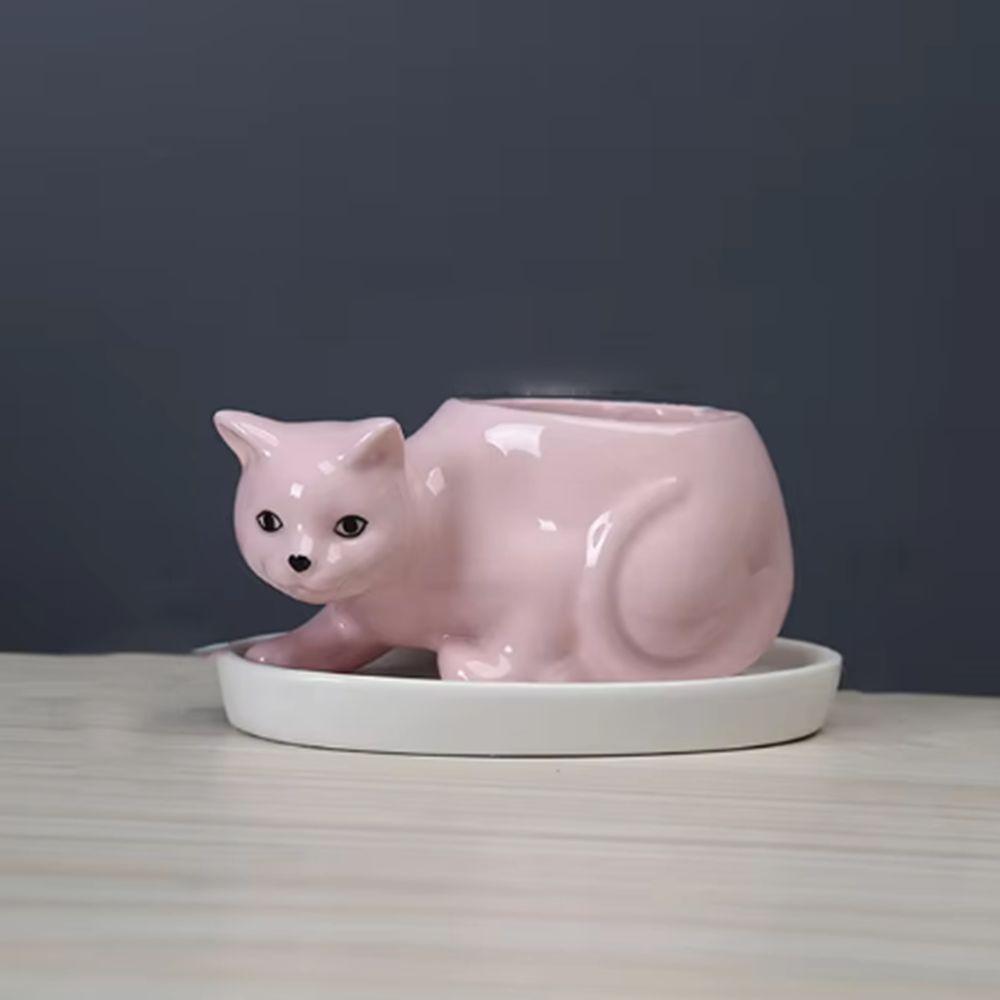 With Tray Cat Flower Vase With Drainage Hole Kitten Vase Container Ceramic Flower Pot Bonsai