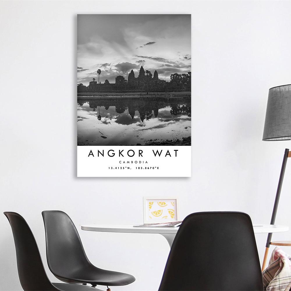 Angkor Wat Travel Print Cambodia Poster Black and White Print Coordinates Minimalist Home Decor City Landmark Prints