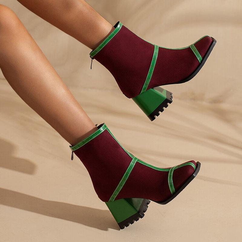 Fashion Leopard Booties Women Winter Suede Chunky Heel Ankle Boots Custom Back Zipper Botas De Mujer Plus Size 34-43 WSH4731