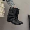 Модные женские черные короткие ботинки Зимняя новая мода Ремешок с пряжкой Роскошные мотоциклетные ботинки Удобная уличная нескользящая обувь на среднем каблуке