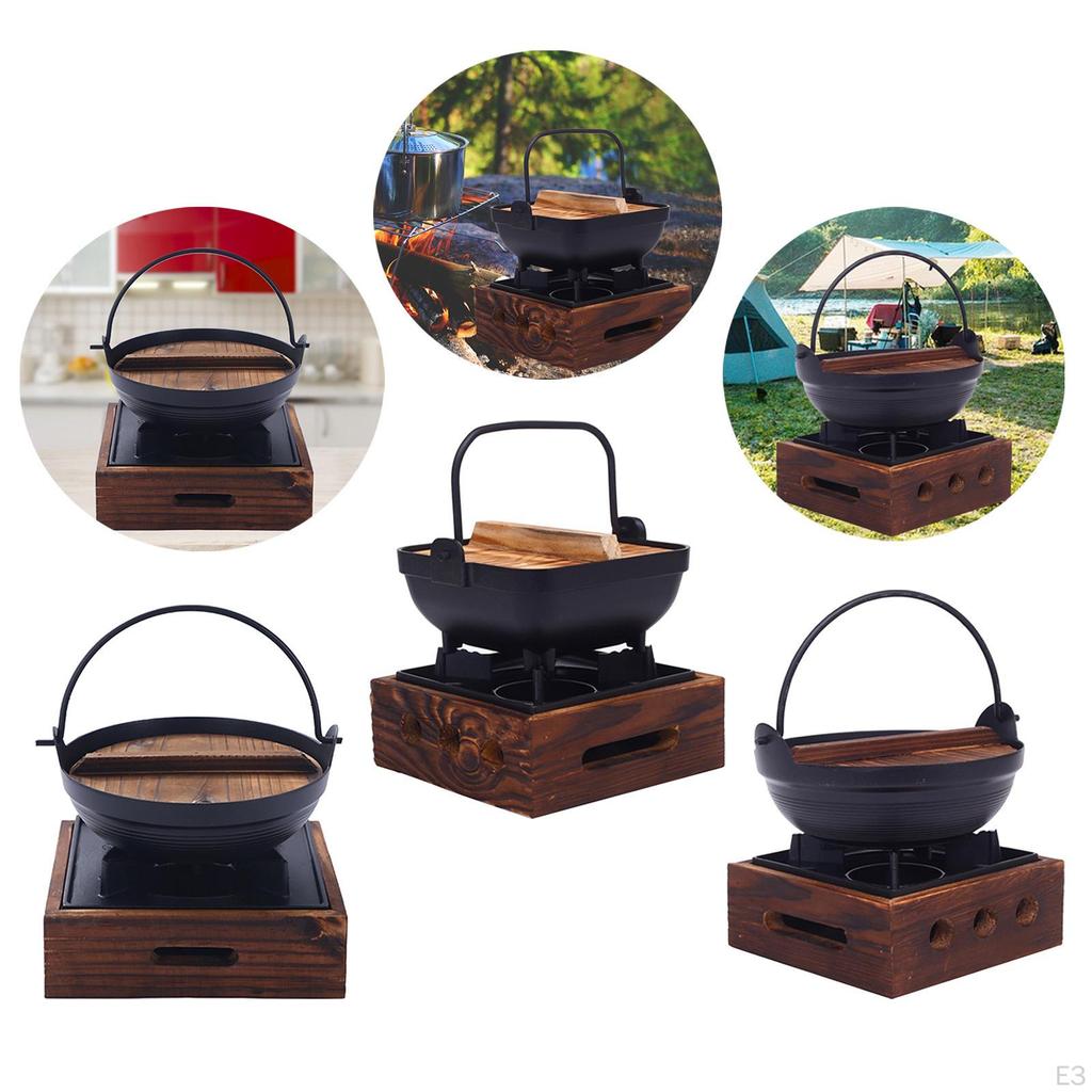 Японская кастрюля для тушения сукияки на 1-2 персоны, походная чугунная кастрюля, подвесная для пикника, кухонная утварь