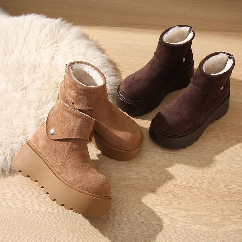 Кожаные зимние ботинки на толстой подошве, увеличивающие рост, женские ботинки Мартин, новые зимние бархатные короткие ботинки, теплые хлопковые ботинки