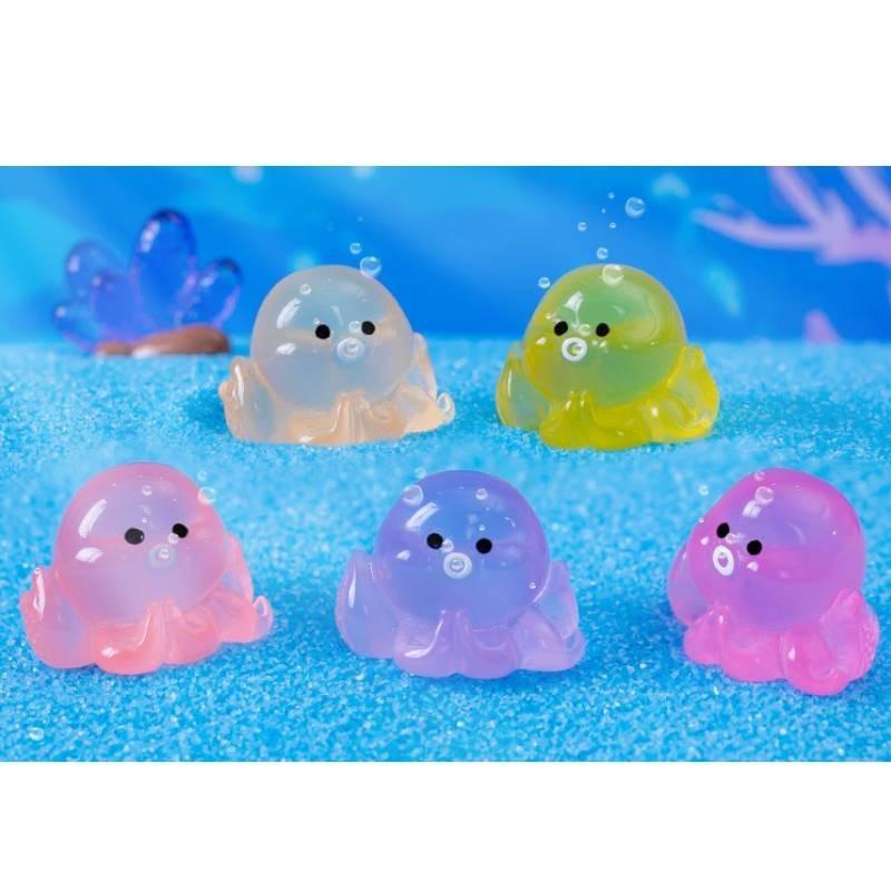 Красочное светящееся мини-украшение в виде осьминога из смолы для аквариума и террариумов