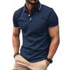 New Arrival Men's Casual Polo Shirt Collar Patchwork with Ribbed Trim Button-Front Business Solid Colour Versatile T-Shirt