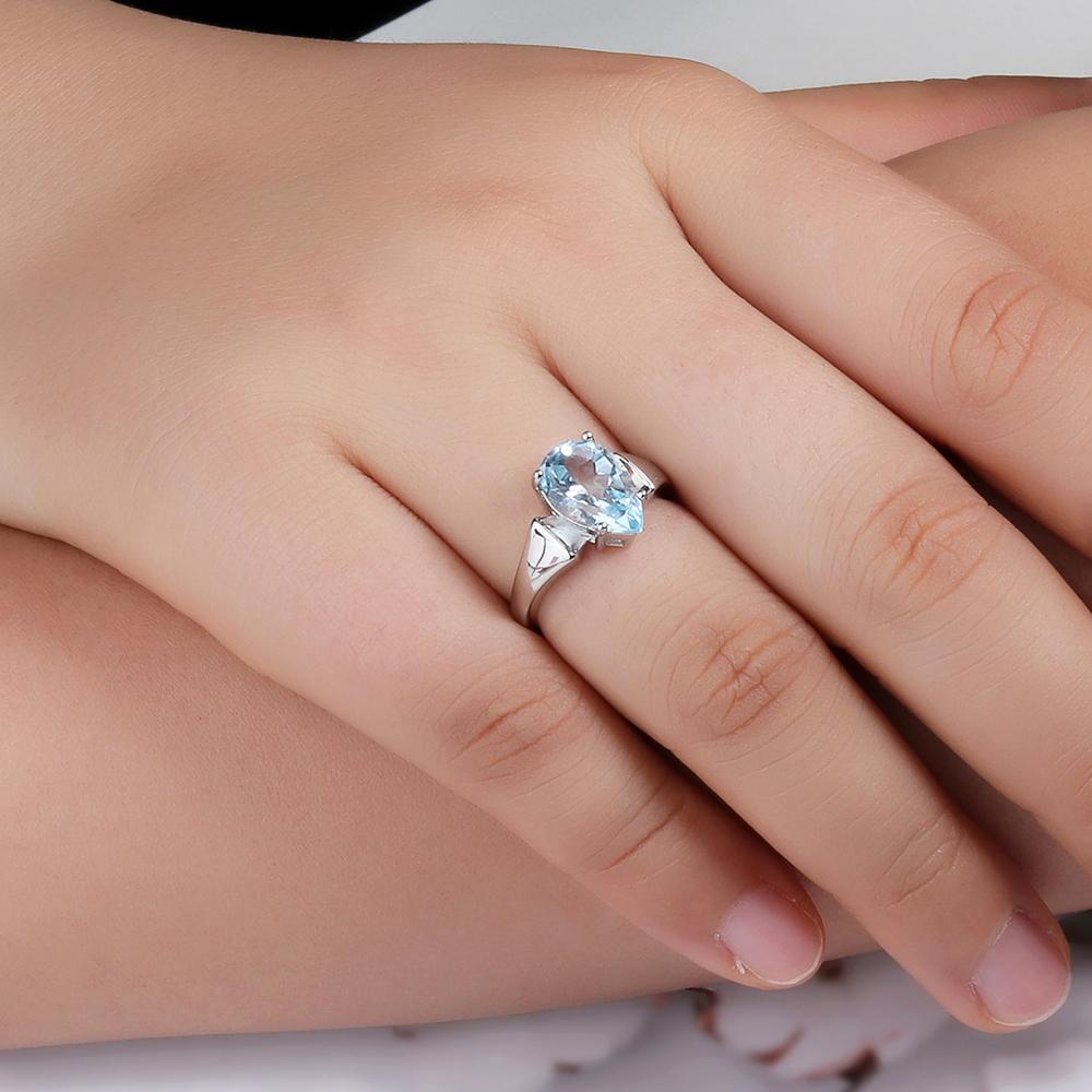 Bolaijewelry Простой дизайн, кольца с натуральным небесно-голубым топазом для женщин, серебро 925 пробы, модные ювелирные украшения, повседневная одежда