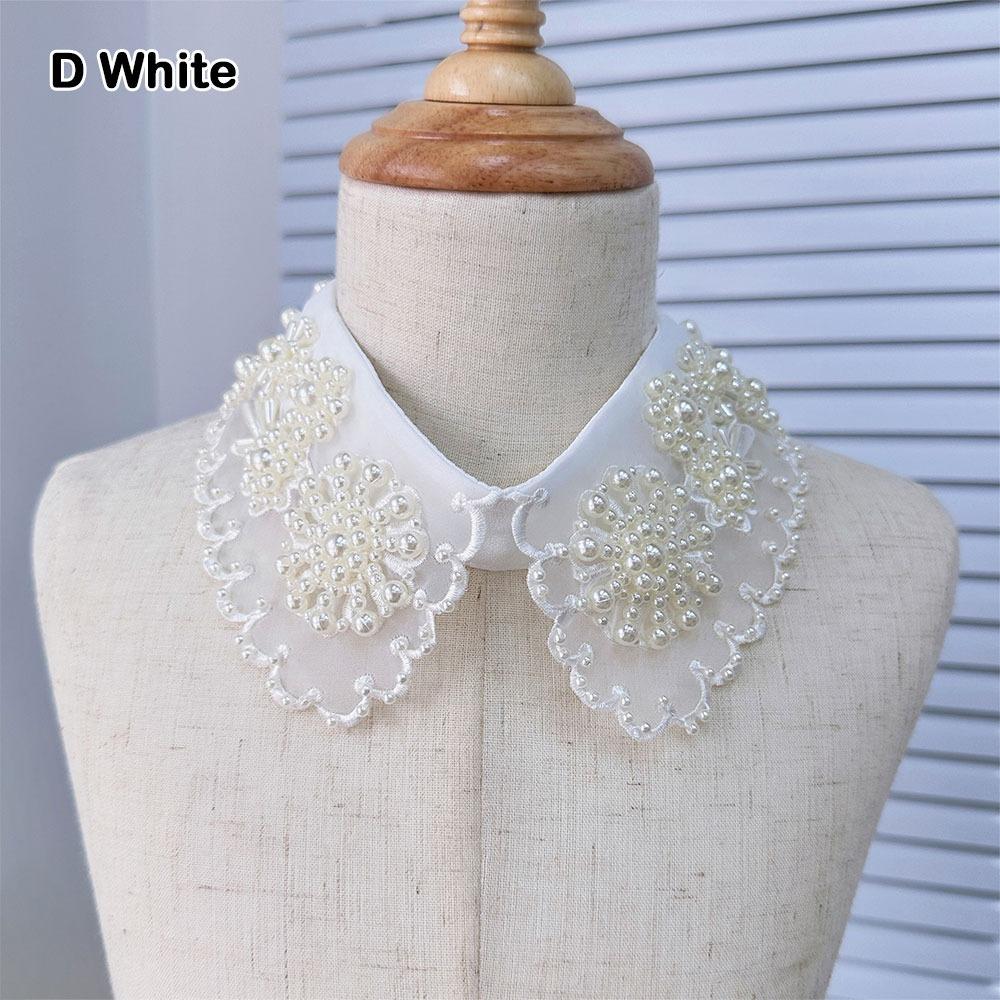Imitation Pearl Fake Collar Versatile Lace Up Shawl Insignia Women's Lace Collar White Studded Mesh Shirt Collar Accessory Women