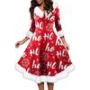 Женское модное повседневное платье с v-образным вырезом и рождественским принтом для вечеринки с длинными рукавами