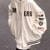 Y2K Retro Beige Bomber Jackets Women Kpop Harajuku Korean Letter Oversize Baseball Jacket Female Vintage College