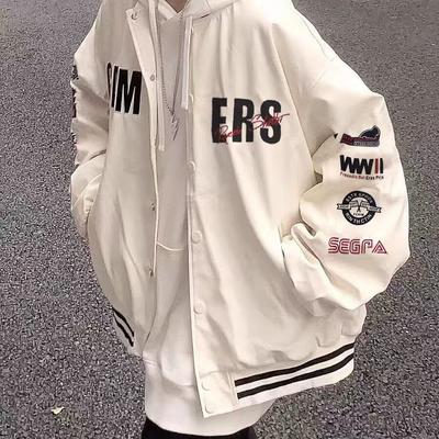 Y2K ретро бежевые куртки-бомберы женские Kpop Harajuku корейские буквы оверсайз бейсбольная куртка женская винтажная студенческая куртка