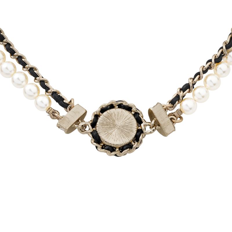 Chanel Женское двухслойное металлическое ожерелье из овчины с жемчугом и цепочкой, украшенное стразами
