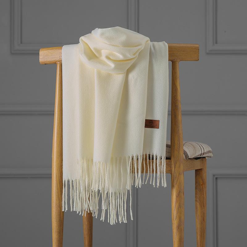 Cashmere Scarf Women's Autumn and Winter Solid Color Tassel Shawl Thickened Warm Scarf