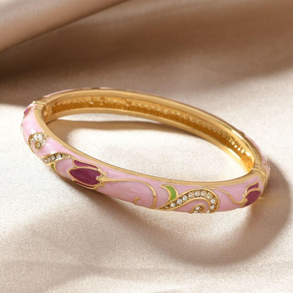 Chinese Style Vintage Cloisonne Bangle Enamel Women's Hand Bracelet Hollow Out Flower Bangle Girls