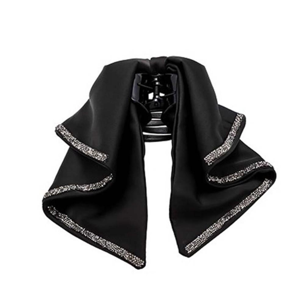 Elegant Black Bow Shark Clip French Style Women Sequin Hairgrips Shiny Rhinestone Hair Claw  Female