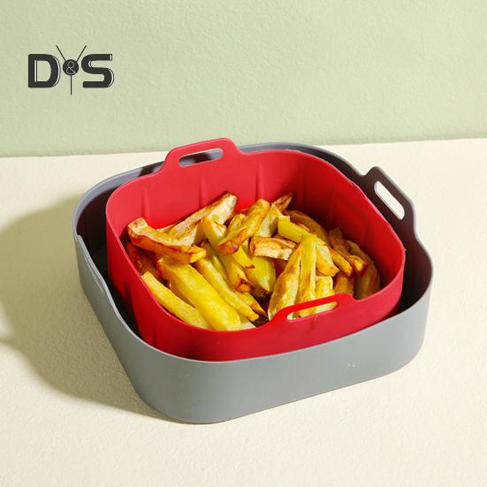 Silicone Air Fryer Baking Pan Liners with Handles Food-Grade Silicone Oven Liner Non-Stick Reusable Airfryer Accessories for 4-6 Qt Air Fryers