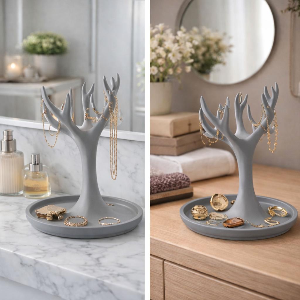 Tree-shaped organizer with a gray tray