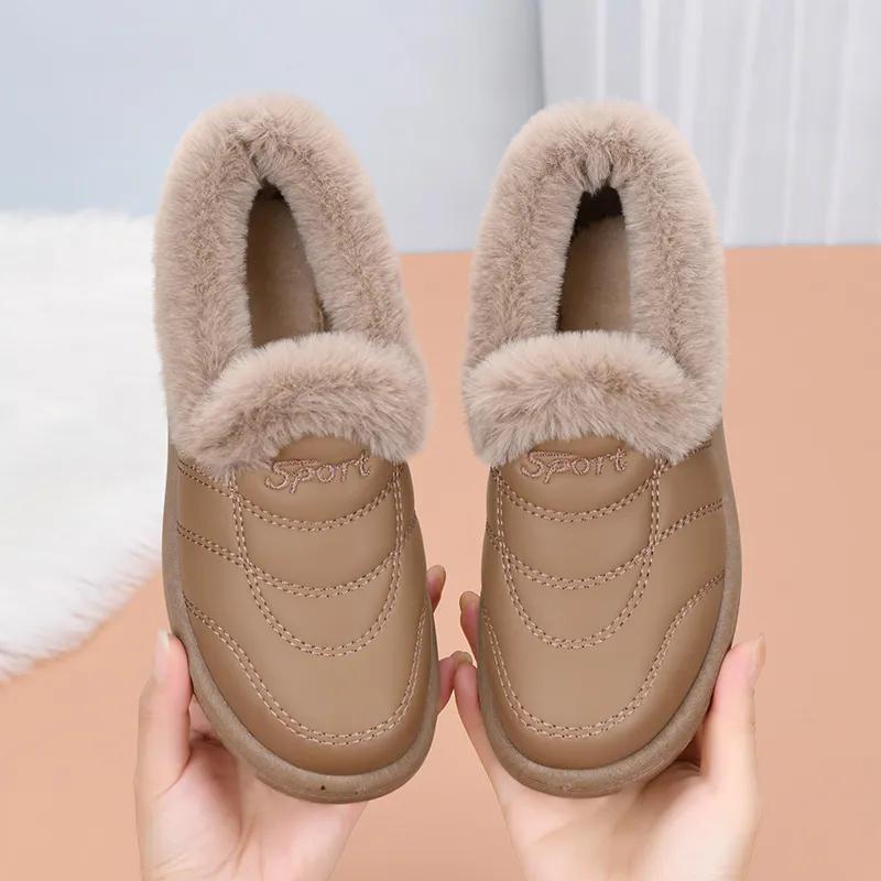 WTEMPO Универсальные однотонные туфли из ПУ с мягкой подошвой, нескользящие, женские, осенне-зимние, большого размера, теплые, плюшевые, повседневные туфли без застежек