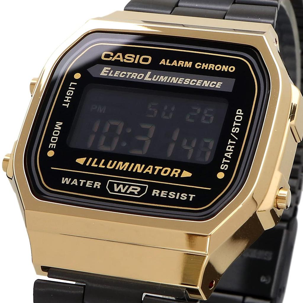 Casio Цифровые часы Standard A168WEGB-1B Мужские/Женские Черный × Золотой Черный Инвертированный ЖК-дисплей Зарубежная модель
