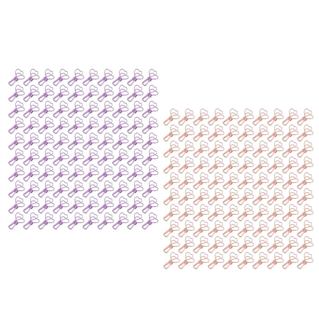 100 Pcs Clips Hollow Heart Shape Strong Clamping Force Metal Small Clips for Office Do