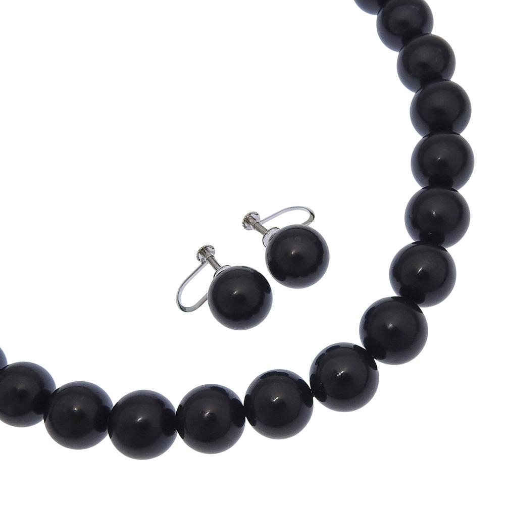 Natural Jet Earring Set Necklace 14 white gold 32.1g Women Used
