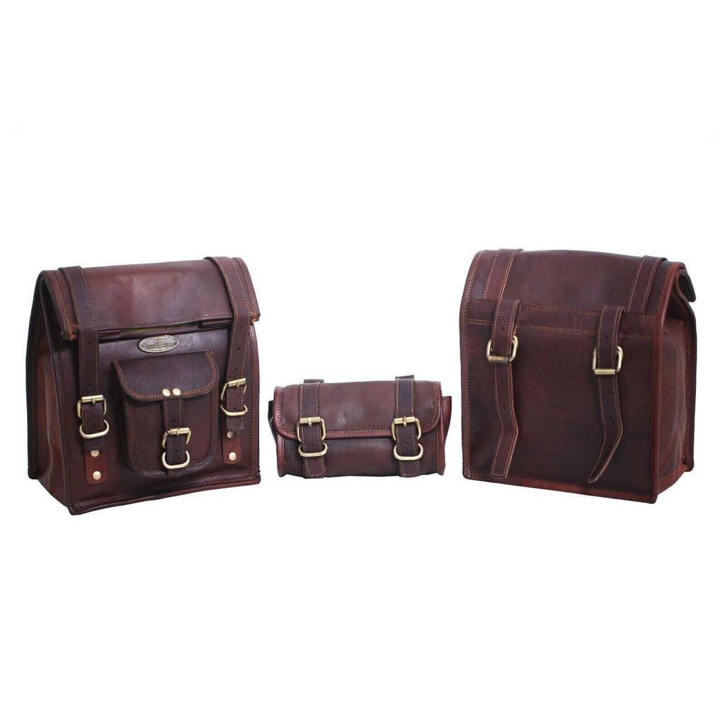 3 боковых сумки для мотоциклов 2, коричневые кожаные седельные сумки, седельные кофры