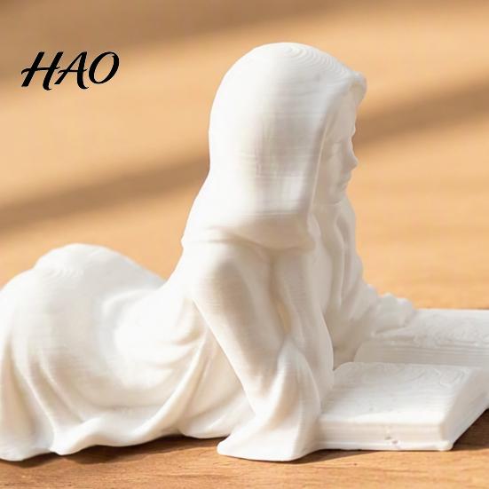 Handcrafted Reading Girl Figure Figurine, 3D Printed Lying on Her Stomach Minimalist Tabletop Art Sculpture, Elegant Woman Statue for Home Office Desk