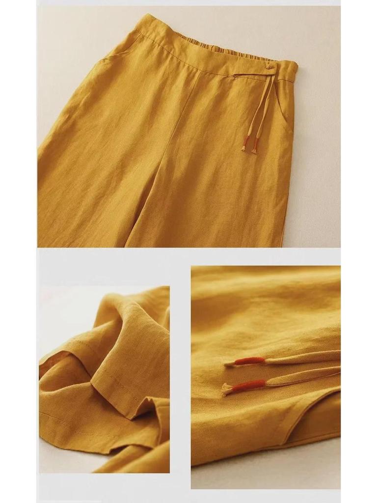 New Women's High-Waisted Retro Wide-Leg Pants - Spring/Summer Casual Cotton & Linen Draped Trousers