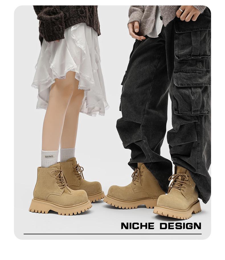 Женские винтажные замшевые рабочие ботильоны 2025 года - На толстой подошве, Желтые, Уличный стиль для весны и осени