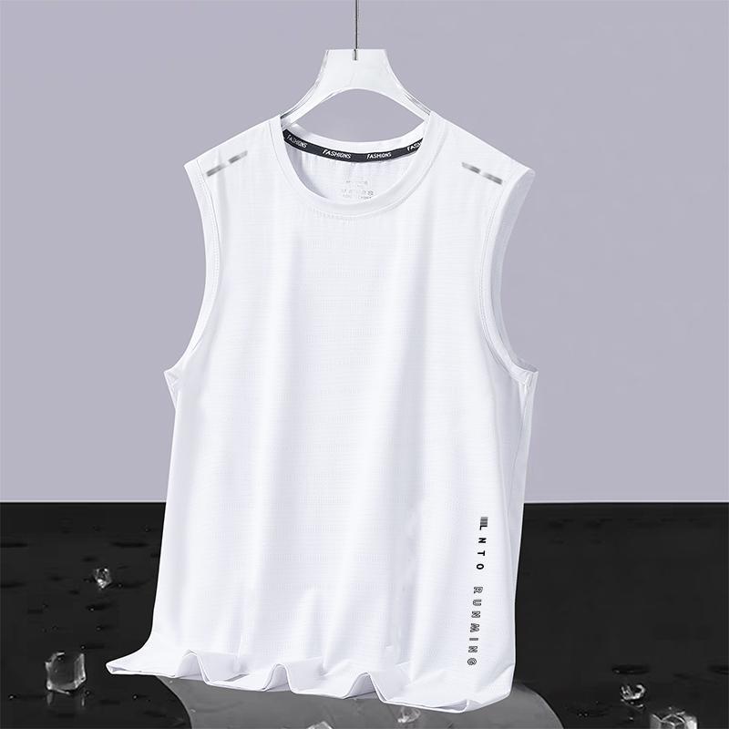 Мужская майка без рукавов из ледяного шелка, быстросохнущая, для лета 2025 - Охлаждающая спортивная фитнес-рубашка для бега