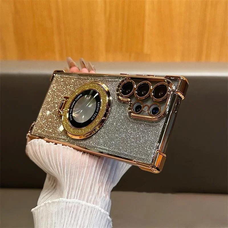 Роскошный чехол Magsafe Holde Glitter для Samsung Galaxy A24 A55 5G A53 A54 S25 24 Ultra S23 FE S22 Plus S21 S20, противоударный прозрачный чехол