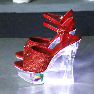 Женские босоножки высотой 14 см, красные туфли с рыбьим носком Dance Snow, серия 10365, каблук 4 см, платформа LFD