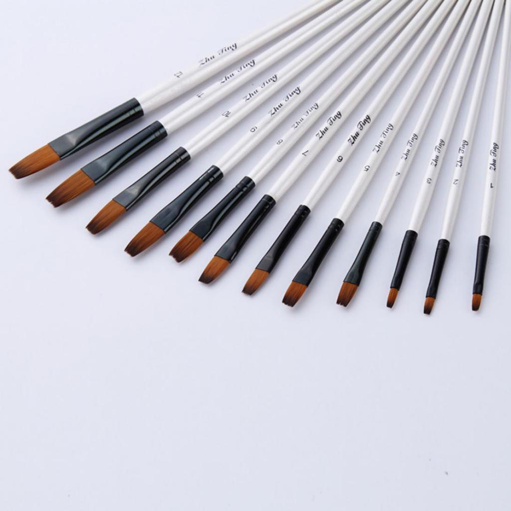 Monoceros 12Pcs Pointed Flat Top Paint Drawing Brush Acrylic Watercolor Oil Painting Pen