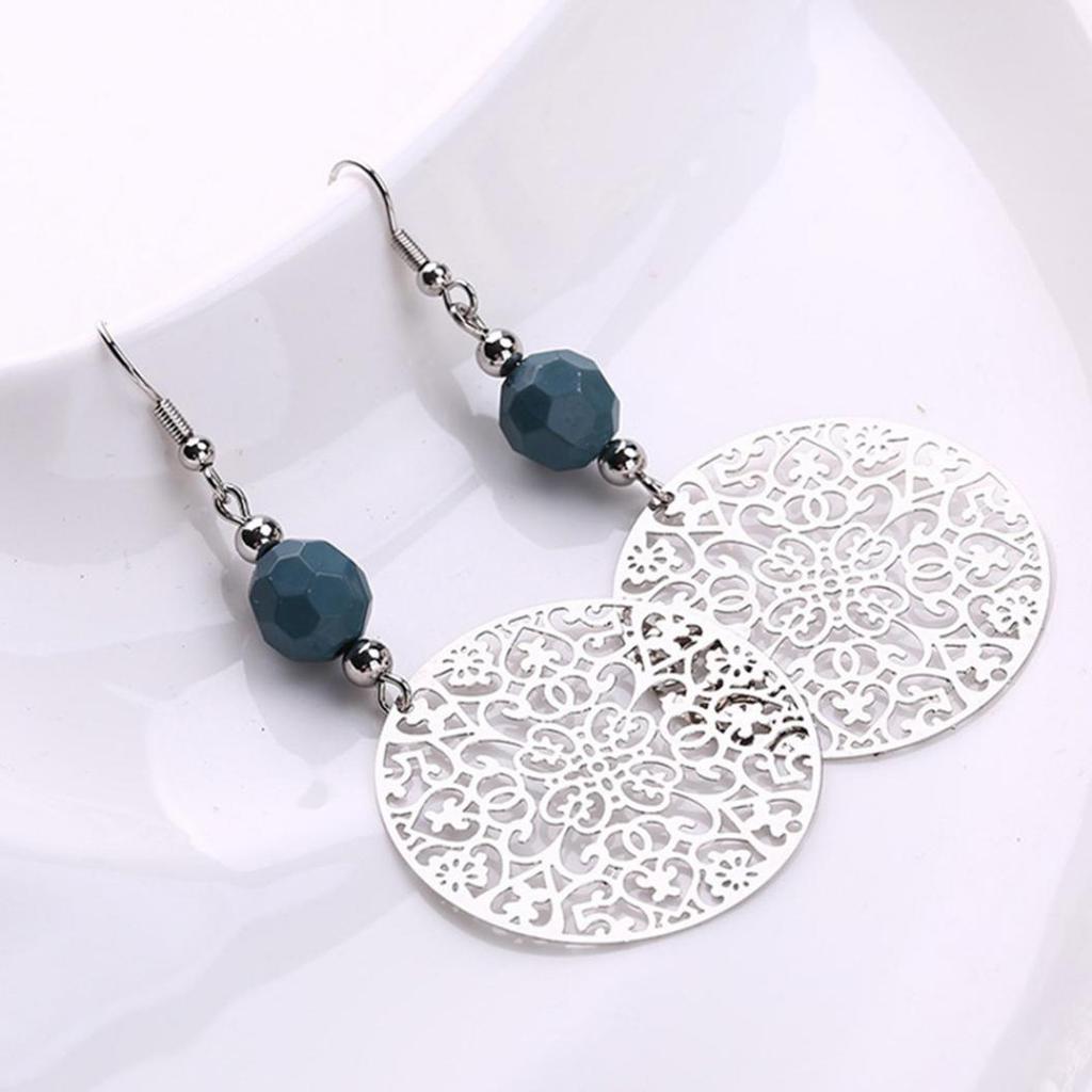 Vintage Women Hook Earrings Big Hollow Round Flower Bead Pendant Party Jewelry