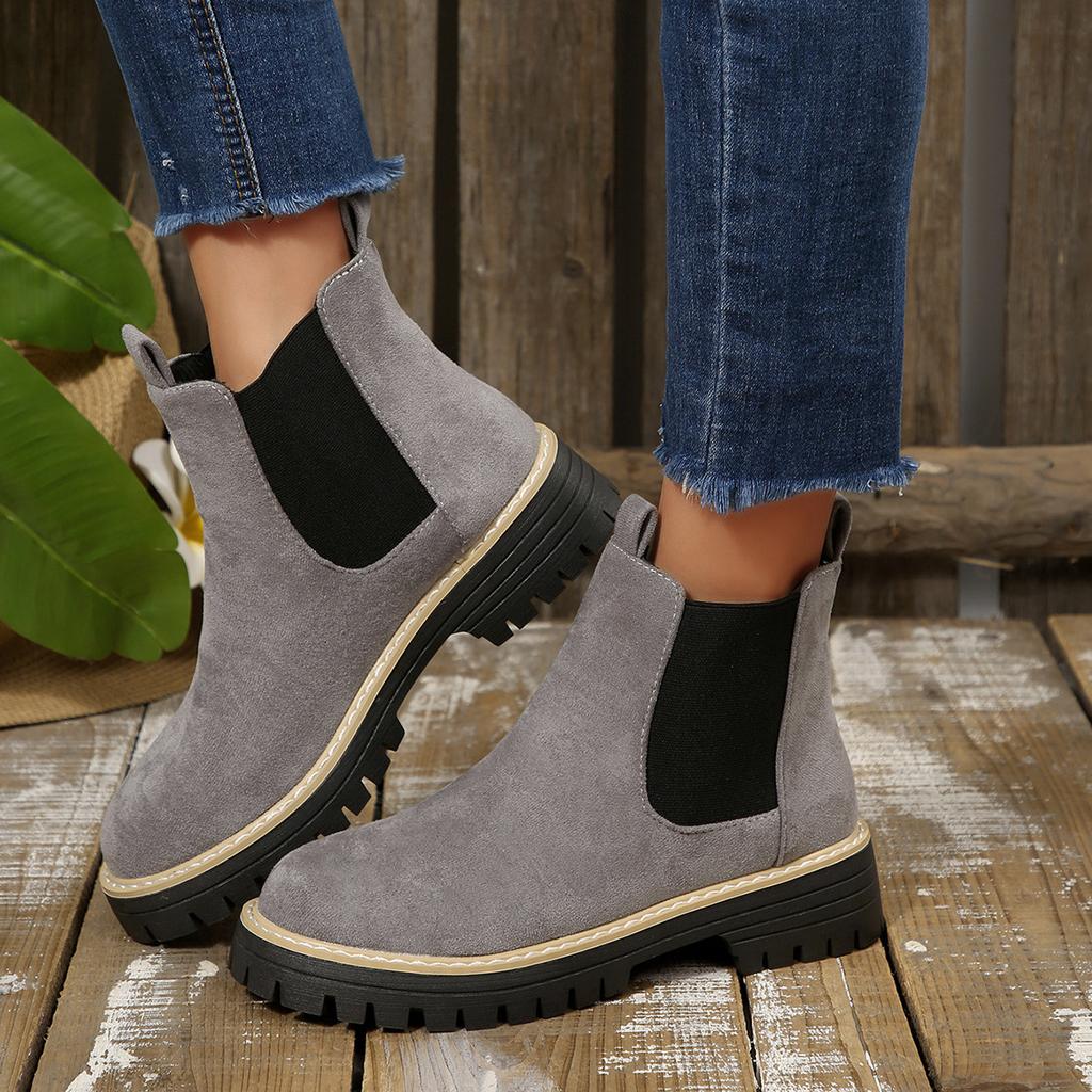 2025 Autumn and Winter New Foreign Trade Women's Martin Boots Large Size Round Head Thick Sole Thick Heel Suede Medium Boots