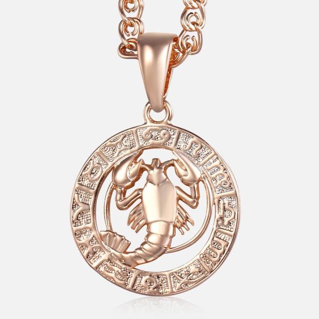 Women's Zodiac Sign Pendant 12 Constellation Charm Rose Gold Necklace Aries Leo Scorpio 3mm Snail Jewelry GP278