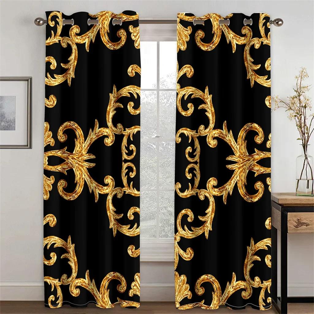 Дешевый Современный Роскошный Бренд Черное Золото 2 Штуки Полиэстер Затемняющие Шторы для Окна для Гостиной Спальни Домашнего Декора